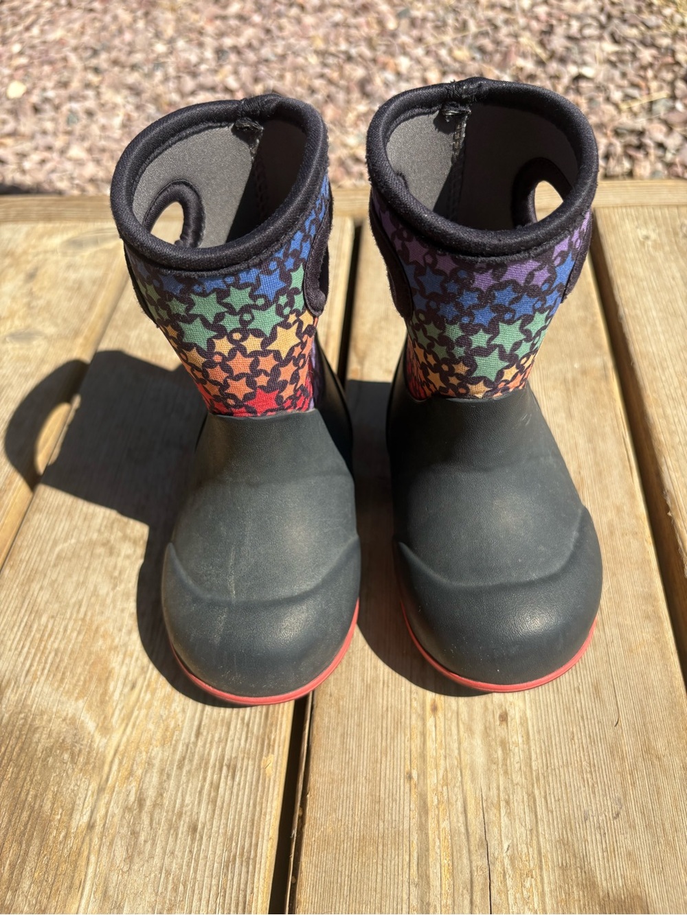 Kids Rainbow Star Waterproof Bogs Boots - Black and Multicolor